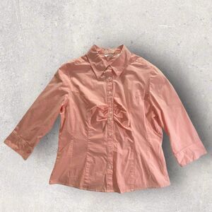 Riders by Lee Instantly Slims You Button Up Shirt Coral White Stripe Size Large